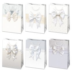   Fehér Bow papír ajándéktasak, ajándékzacskó 23x32x11 cm
