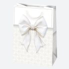 Fehér Bow papír ajándéktasak, ajándékzacskó 23x32x11 cm