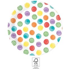 Színes Dots papírtányér 8 db-os 23 cm FSC