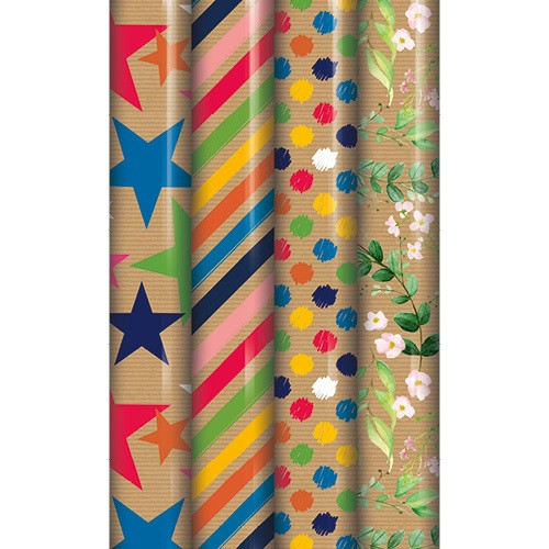 Díszcsomagoló tekercses Clairefontaine/Eurowrap 70x300 cm Kraft, vegyes mintás