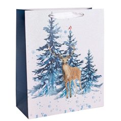Dísztasak matt karácsonyi 18x23 cm fenyőfa és szarvas