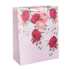 Dísztasak matt 26x32 cm piros/rózsazín/fehér rózsák