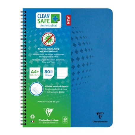 Spirálfüzet Clairefontaine Clean'Safe A/4+ 80 lapos vonalas antimikrobiális