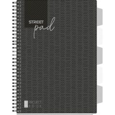   Spirálfüzet Street Pad Black & White Edition A/4 100 lapos vonalas, fekete