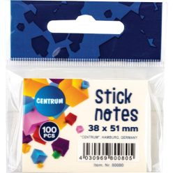   Öntapadós jegyzettömb Centrum Stick Notes 38x51 mm, 100 lapos, pasztellsárga