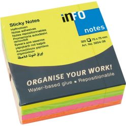   Öntapadós jegyzettömb Info Notes 75x75 mm 320 lapos élénk vegyes színek