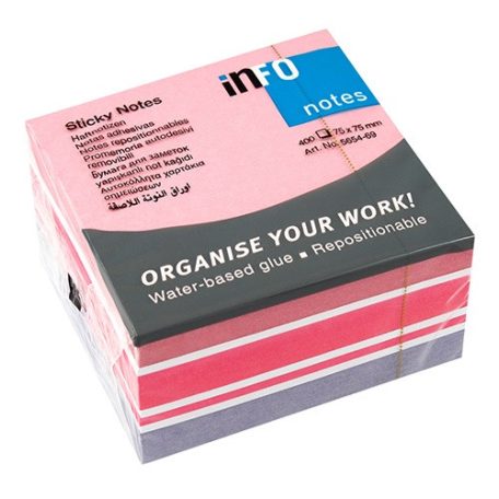 Öntapadós jegyzettömb Info Notes Mix 75x75 mm 400 lapos rózsaszín-fehér