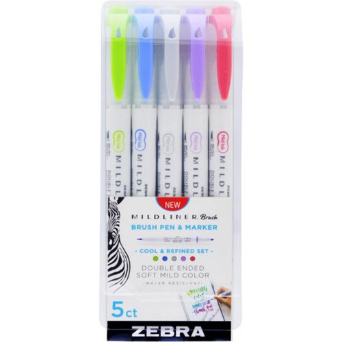 Ecsetirón Zebra Mildliner Brush&Marker Cool&Refined 5-ös készlet