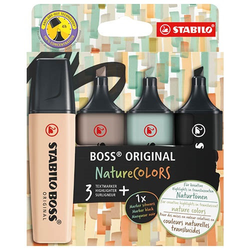 Szövegkiemelő Stabilo Boss Original NatureCOLORS 4 db-os klt. (bőrszín, meleg szürke, földzöld, fekete)