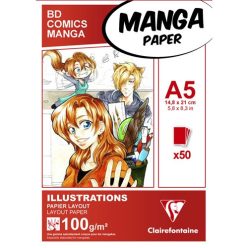   Művészeti rajztömb Clairefontaine A/5 50 lap 100g ragasztott fehér manga illusztrációkhoz