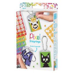   Pixel kulcstartókészítő szett 3 kulcstartó alaplappal, 8 színnel, mintákkal, állatok