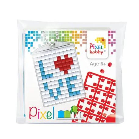 Pixel kulcstartókészítő szett 1 kulcstartó alaplappal, 3 színnel, Love