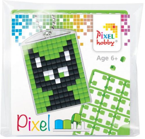 Pixel kulcstartókészítő szett 1 kulcstartó alaplappal, 3 színnel, fekete macska