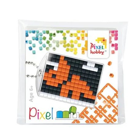 Pixel kulcstartókészítő szett 1 kulcstartó alaplappal, 3 színnel, dínó, narancssárga