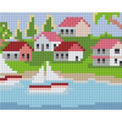   Pixel szett 1 normál alaplappal, színekkel, házak tóval (801253)