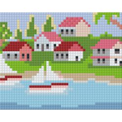   Pixel szett 1 normál alaplappal, színekkel, házak tóval (801253)