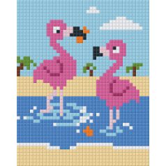   Pixel szett 1 normál alaplappal, színekkel, flamingók (801341)