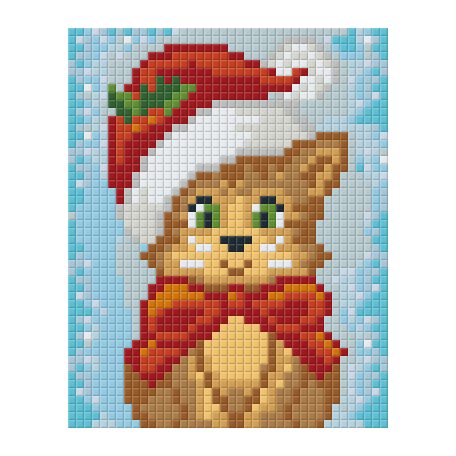 Pixel szett 1 normál alaplappal, színekkel, karácsonyi cica (801422)