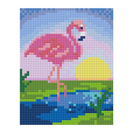 Pixel szett 1 normál alaplappal, színekkel, flamingó, naplementével (801427)