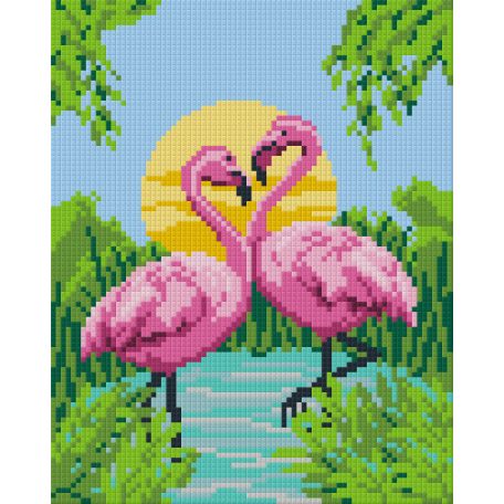 Pixel szett 4 normál alaplappal, színekkel, flamingók (804109)