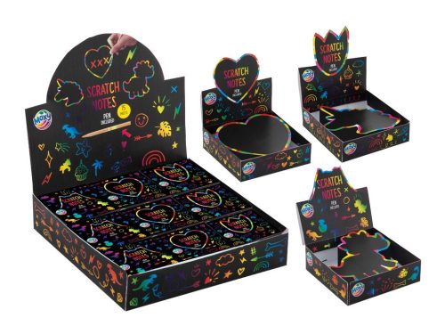 Képkarcoló szett, 75 db 9x9cm-es lap, 1 karcoló pálca, 3 féle forma