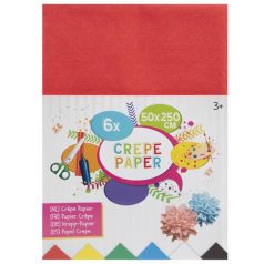   Krepp papír 50x250cm, 6 ív/csomag (fekete, kék, sárga, fehér, piros, zöld)