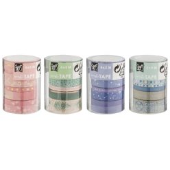   Öntapadós papírszalag, washi-tape, 6 x 3m, 6 db/csomag, pasztell színek, 4 féle változat