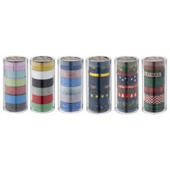   Öntapadós papírszalag, washi-tape, 2,5m, 6 db/csomag, karácsonyi, 6 féle változat