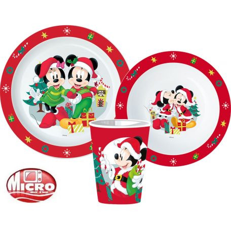 Disney Minnie and Mickey Karácsonyi étkészlet, micro műanyag szett, pohárral 260 ml