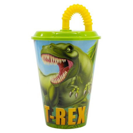 Dinoszaurusz T-Rex szívószálas pohár, műanyag 430 ml