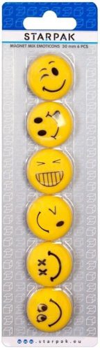 Smiley, emoji mágnes szett, 6 db-os, sárga