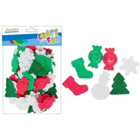 Dekorgumi, öntapadós, karácsonyi formák, 80 db-os, piros-fehér-zöld formák