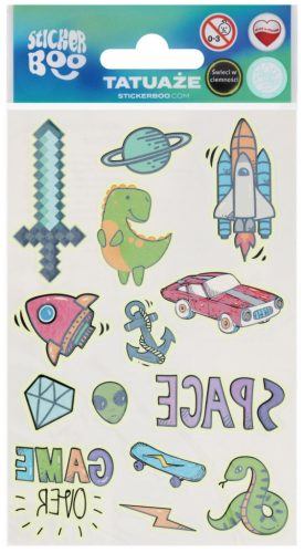 Tetoválás matrica szett, foszforeszkálós, fiús 10x17,5cm, Sticker Boo