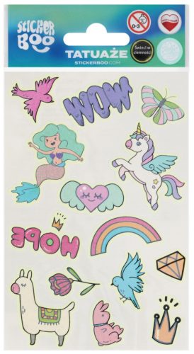 Tetoválás matrica szett, foszforeszkálós, lányos 10x17,5cm, Sticker Boo