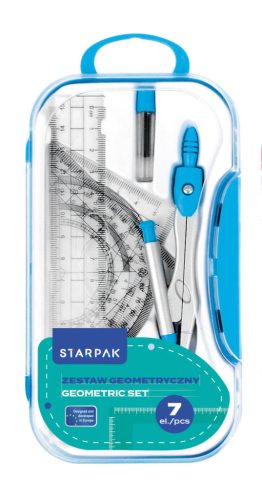 Geometria készlet, körző és vonalzó szett, 7 db-os, műanyag dobozban, Starpak, kék