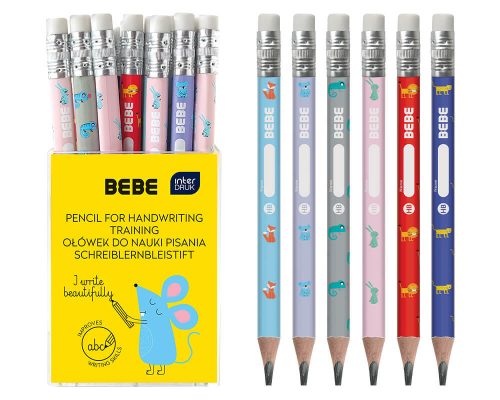 Grafitceruza radírral írástanuláshoz, vastag, háromszög test, HB, Interdruk BEBE