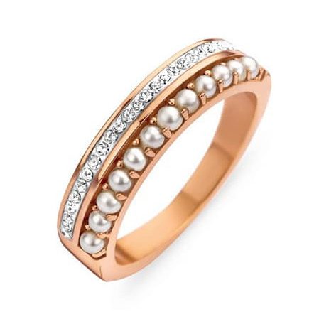 Victoria Rose gold színű fehér köves, gyöngyös gyűrű