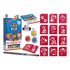   Csillámtetoválás szett, Paw Patrol fiús (kék) 12 sablonnal és 3 csillámporral
