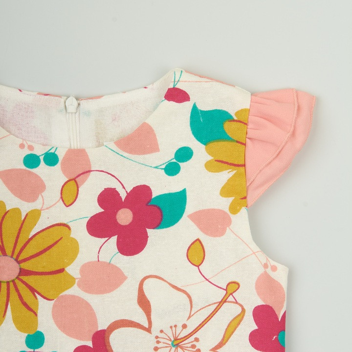 Nagy virág mintás rózsaszín ujjatlan nyári ruha (Méret: 110)