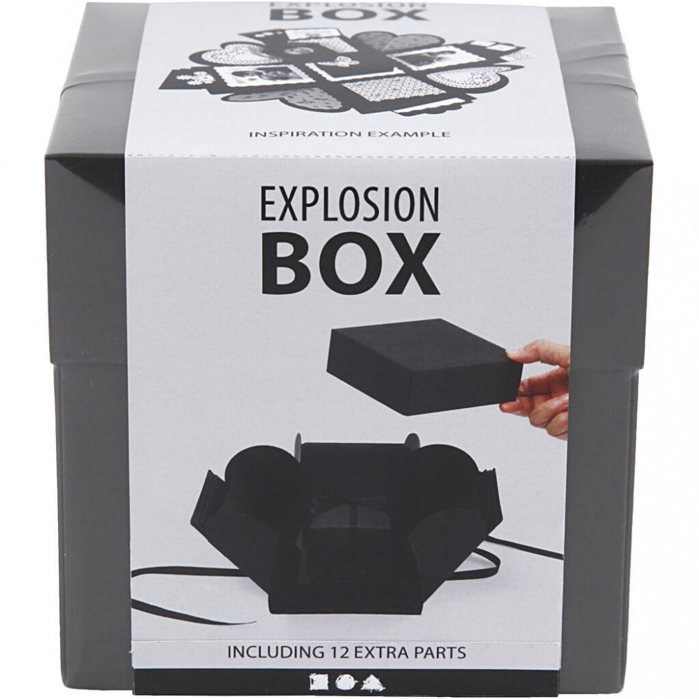 Meglepetés ajándékdoboz (explosion box), 7x7x7 cm + 12x12x12 cm, fekete