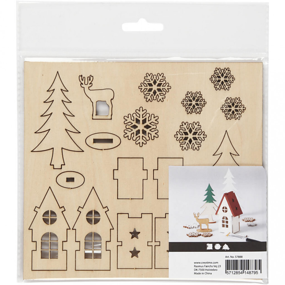 Karácsonyi fa dekoráció készítő kreatív szett, 15x17cm, karácsonyi házikó