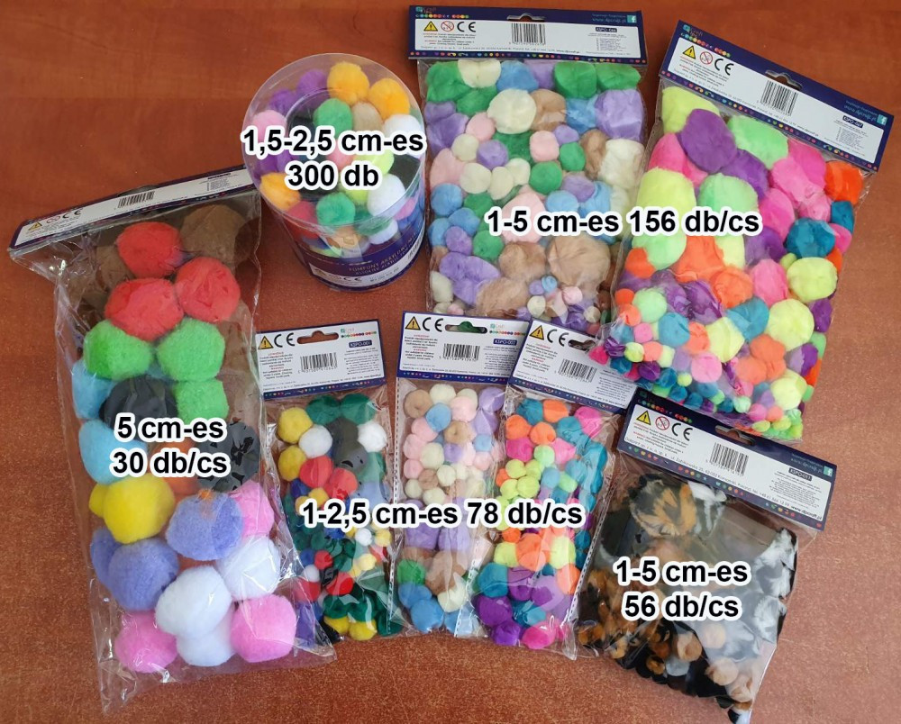 Pom-pom, pasztell színek, 1-2,5 cm-es, 78 db/csomag