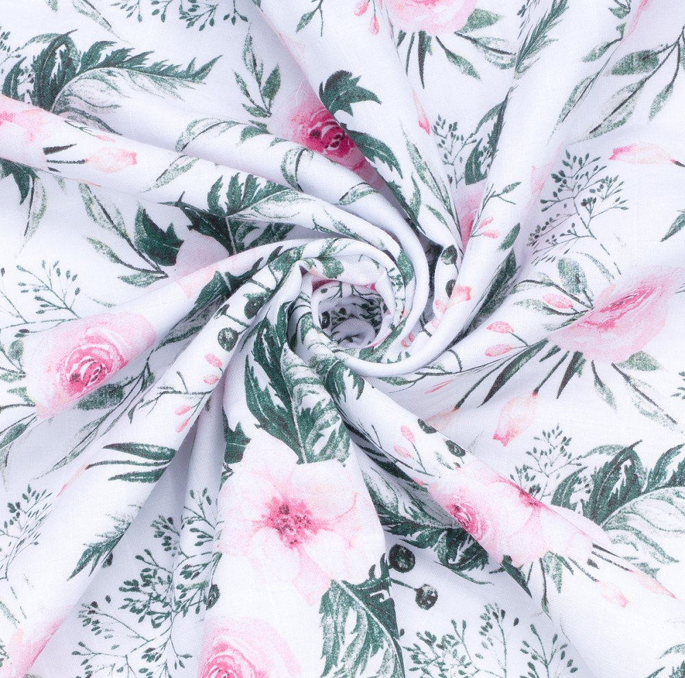 MTT Textil takaró – Fehér alapon Rózsaszín virágok