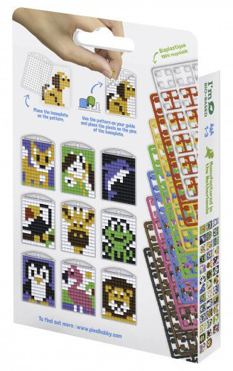 Pixel kulcstartókészítő szett 3 kulcstartó alaplappal, 8 színnel, mintákkal, állatok