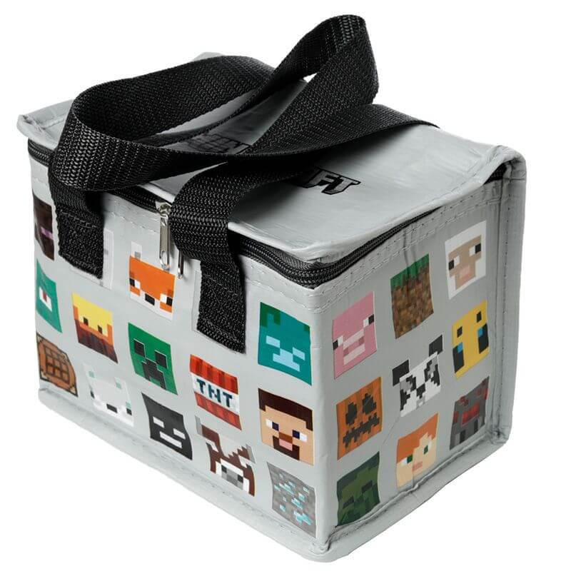Minecraft mintás uzsonnás táska, hűtőtáska, 21x16x13cm, Minecraft Skinek, szürke