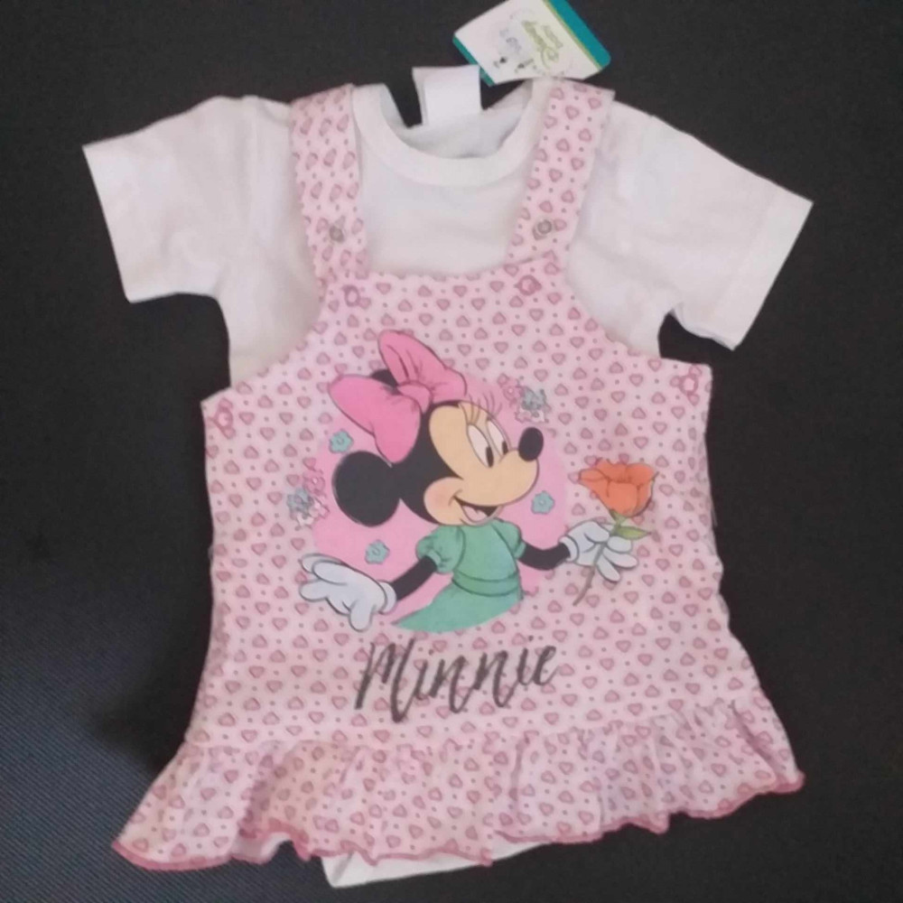 Disney Minnie két részes baba ruha fehér alapon szívecskés minta Méret: 68 cm