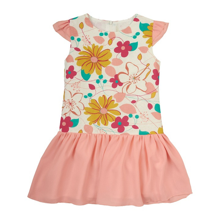 Nagy virág mintás rózsaszín ujjatlan nyári ruha (Méret: 110)
