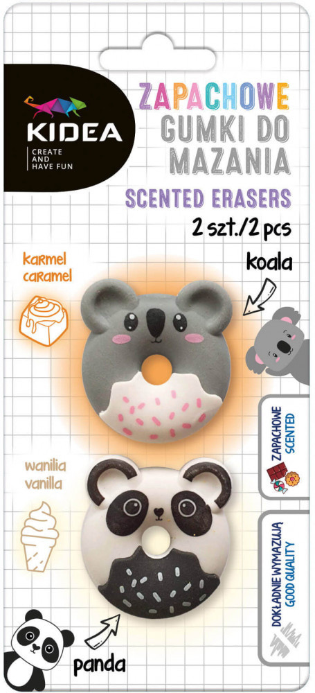 Illatos radír szett, 2 db / csomag, koala és pandamaci (karamell és vanilia illat), Kidea